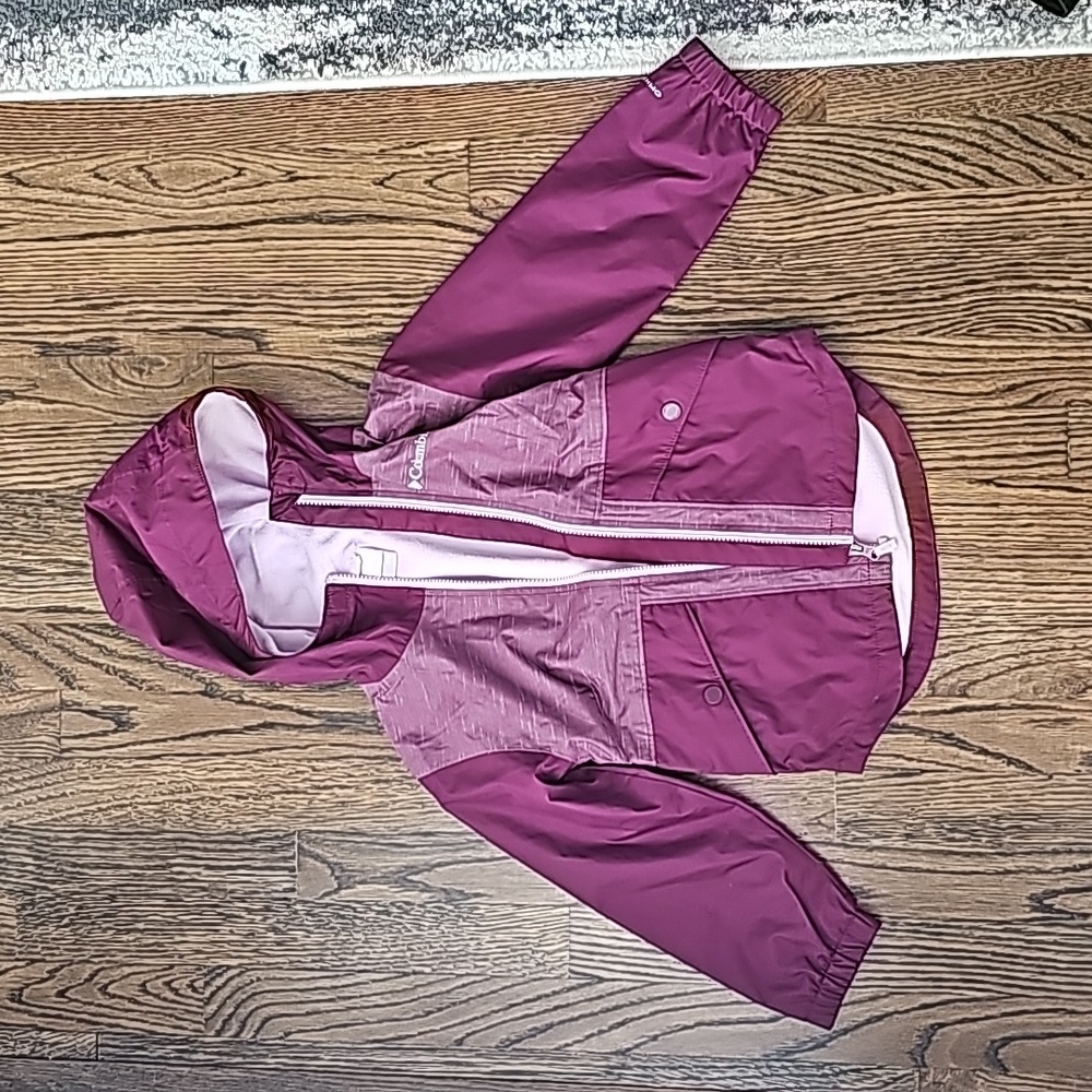 Columbia kids XXS plum and lavender fleece lined waterproof jacket